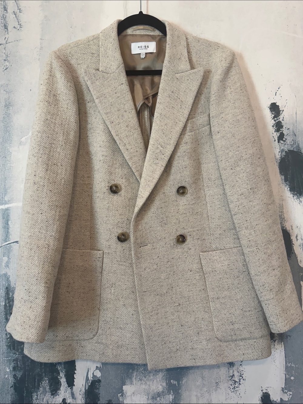 Reiss Women's Double-Breasted Cream Wool Blend Blazer